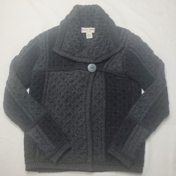 Aran Mor Ireland  Women's Cardigan Size M 100% Merino Wool Cableknit Chunky Gray - Picture 1 of 10